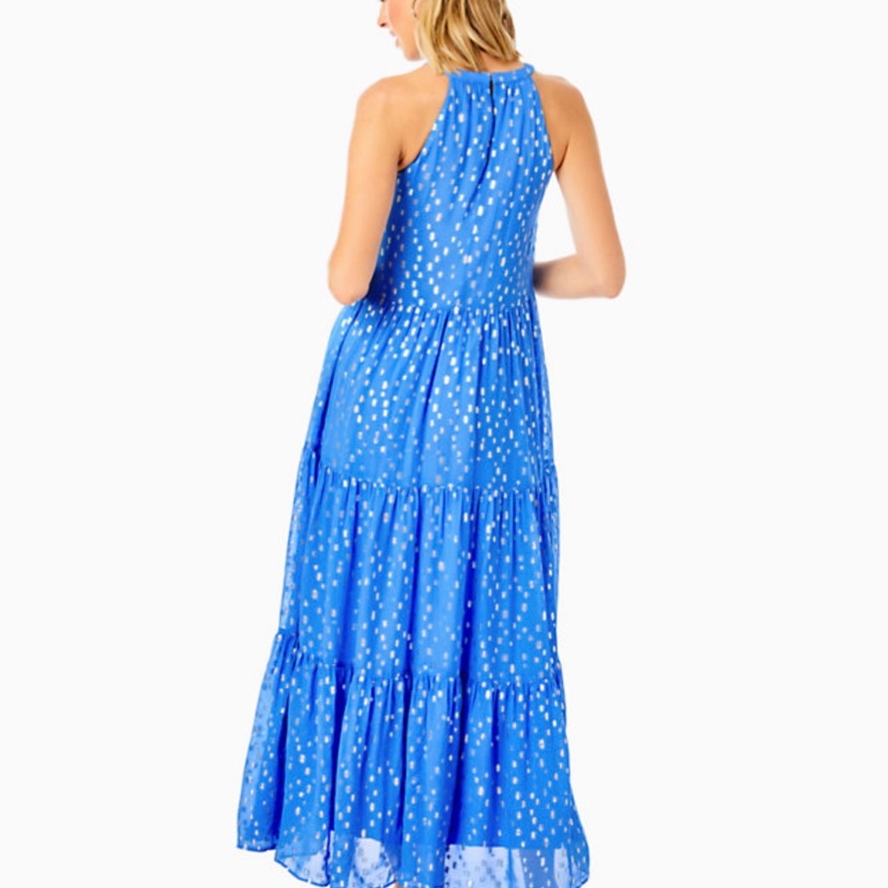 Lilly Pulitzer Beccalyn maxi dress boca blue viscose metallic clip dobby | L - Picture 11 of 15
